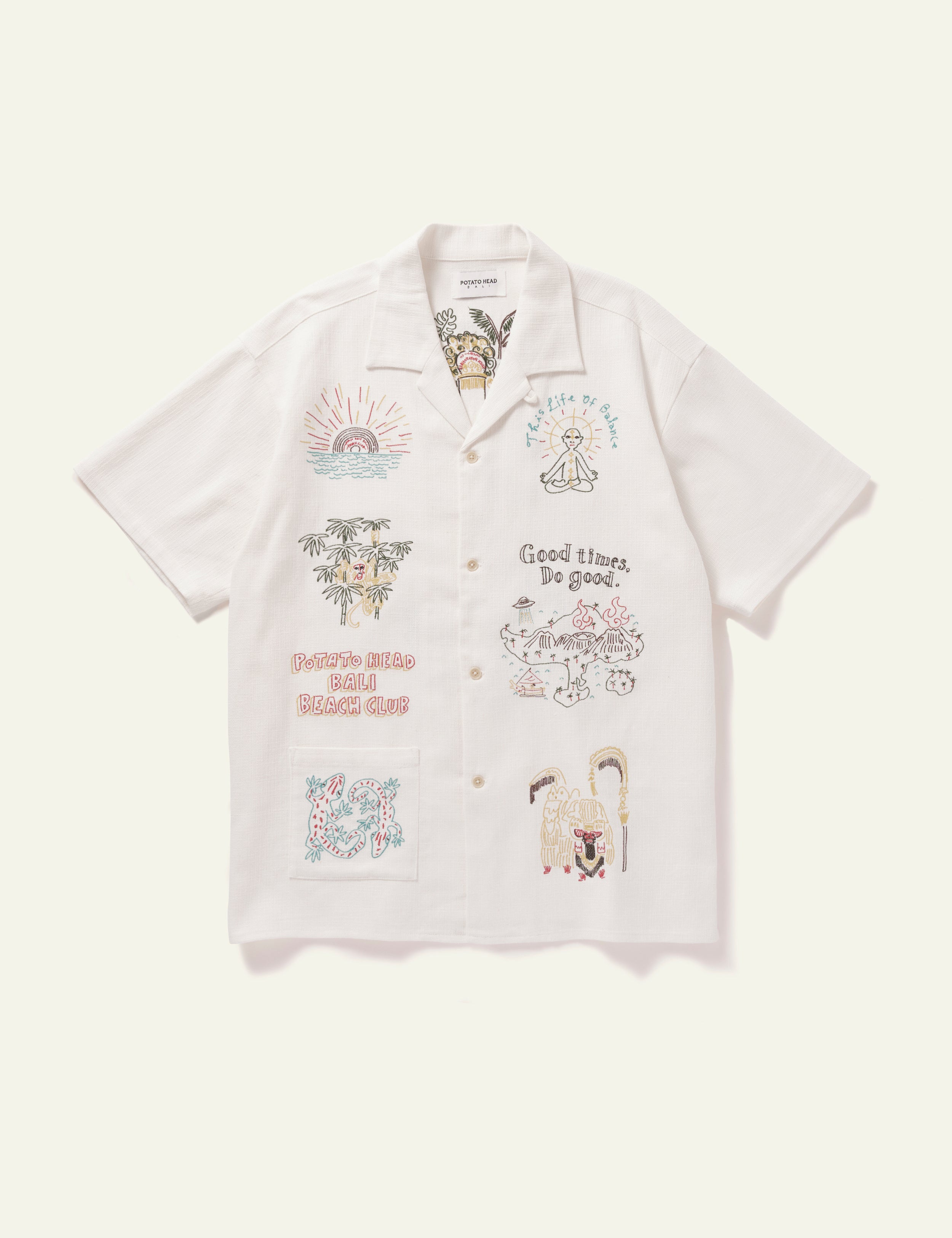 Bali's Landscape Short Sleeve Shirt (White)