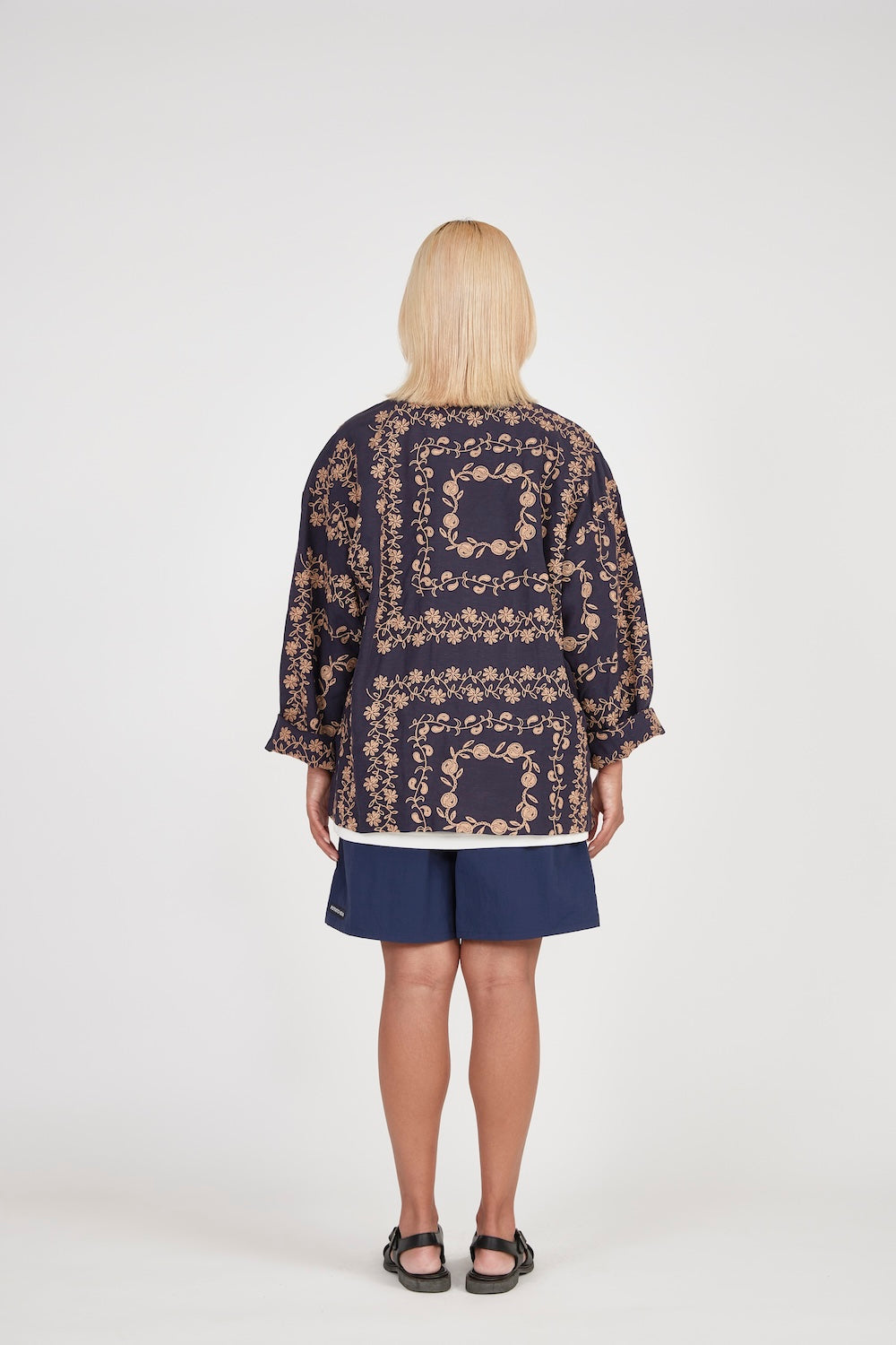 Yin Yang Paisley Long Sleeve Cardigan (Navy)
