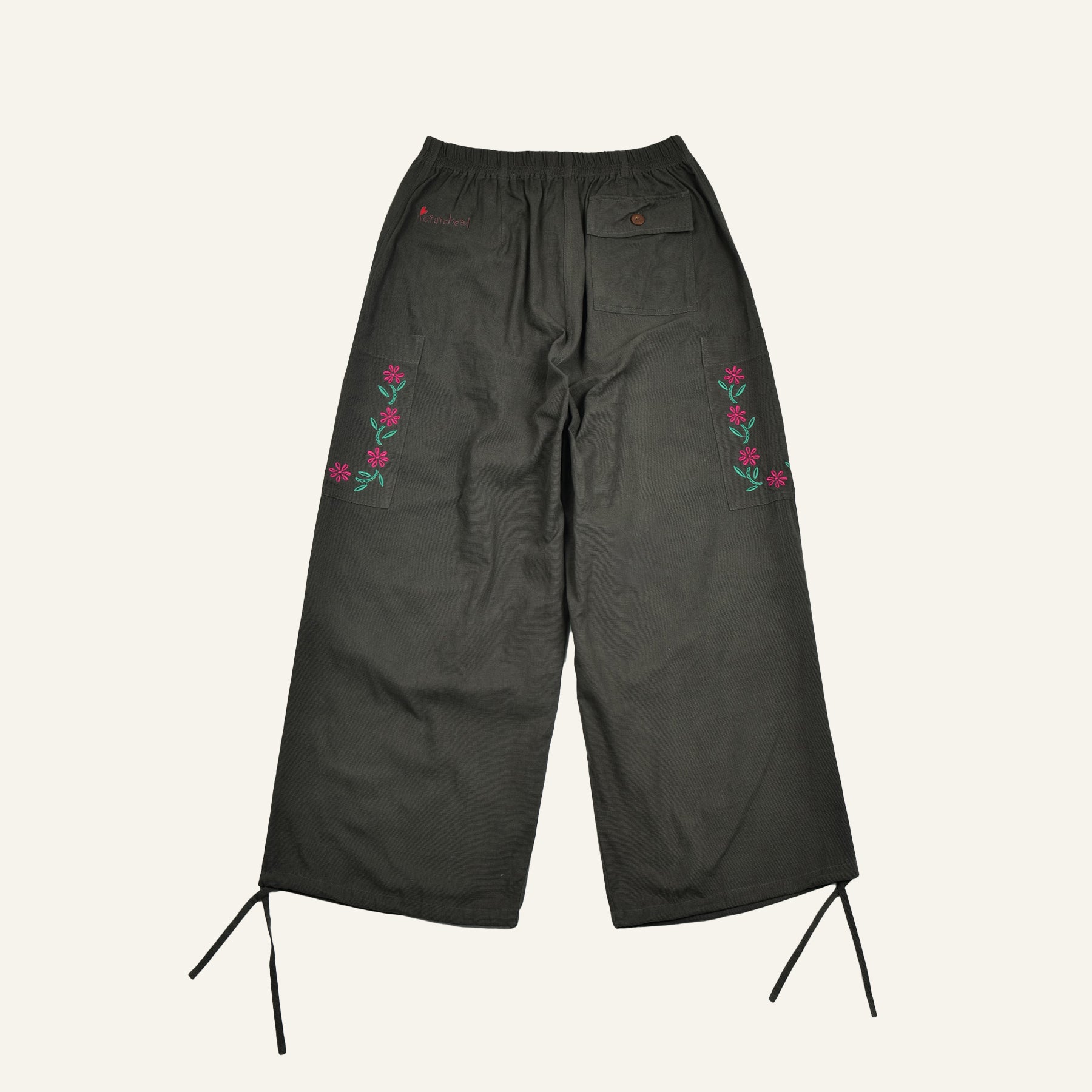 Embroidered Cargo Pants (Olive)