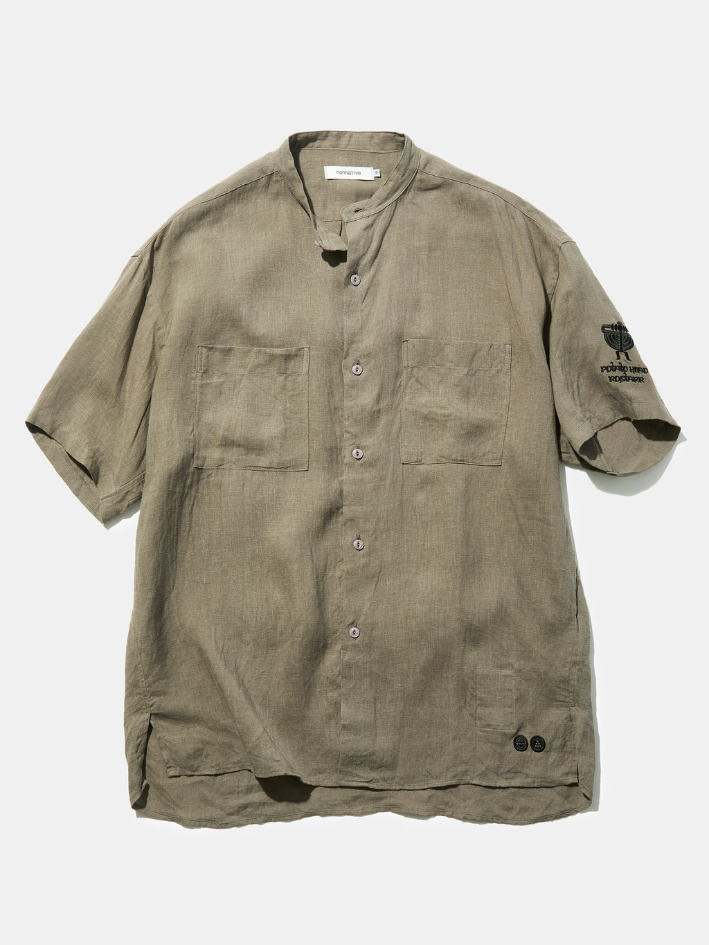 Potato Head × Rostarr × Nonnative Officer Stand Collar SS Shirt Linen Canvas Gray