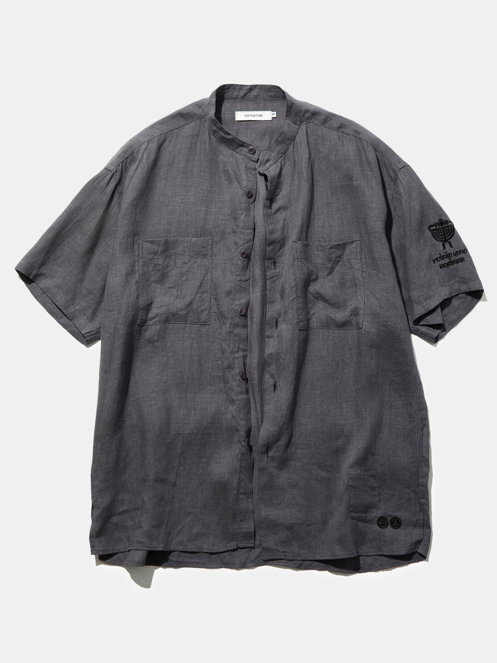 Potato Head × Rostarr × Nonnative Officer Stand Collar SS Shirt Linen Canvas Charcoal
